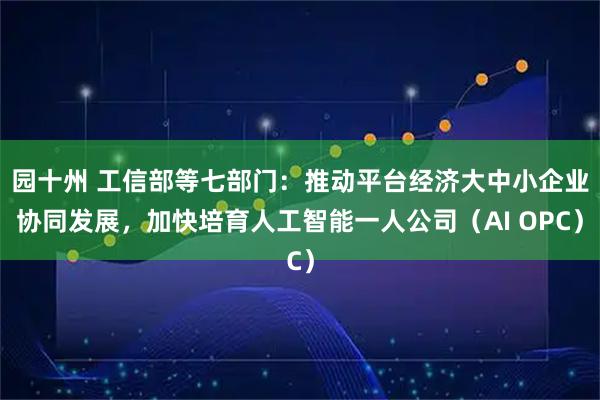 园十州 工信部等七部门：推动平台经济大中小企业协同发展，加快培育人工智能一人公司（AI OPC）