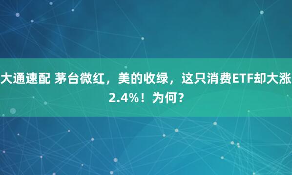大通速配 茅台微红，美的收绿，这只消费ETF却大涨2.4%！为何？